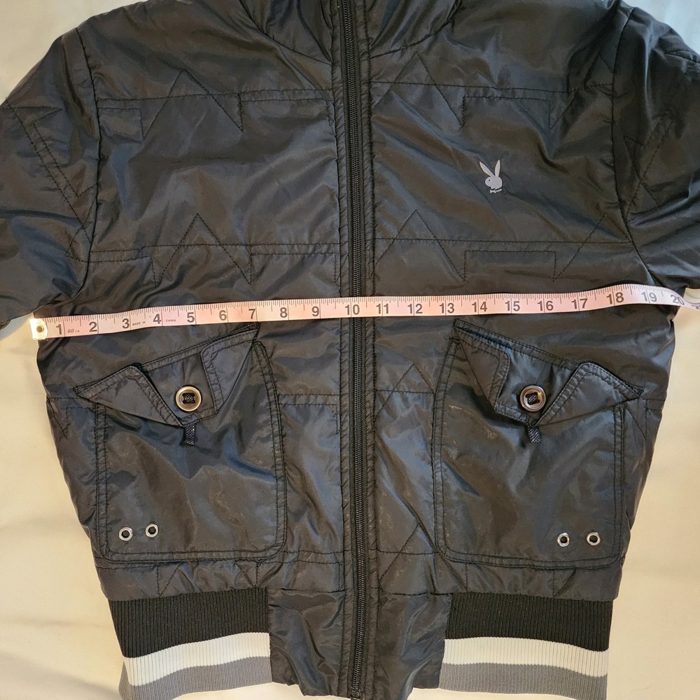 Playboy Jacket Black Bomber Style Quilted Rabbit Logo Patches Women's - Picture 10 of 12